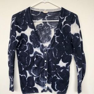 Blue and White Floral Print Cardigan